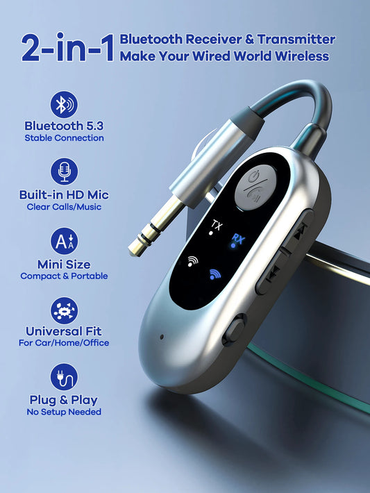 Bluetooth Receiver & Transmitter 2-In-1; Mini Portable Adapter With Noise Cancelling Mic For Home Audio/Car/TV/Wired Headphones/Wired Speaker; Hands-Free Call; Home Stereo; 3.5mm AUX Bluetooth Car Ada