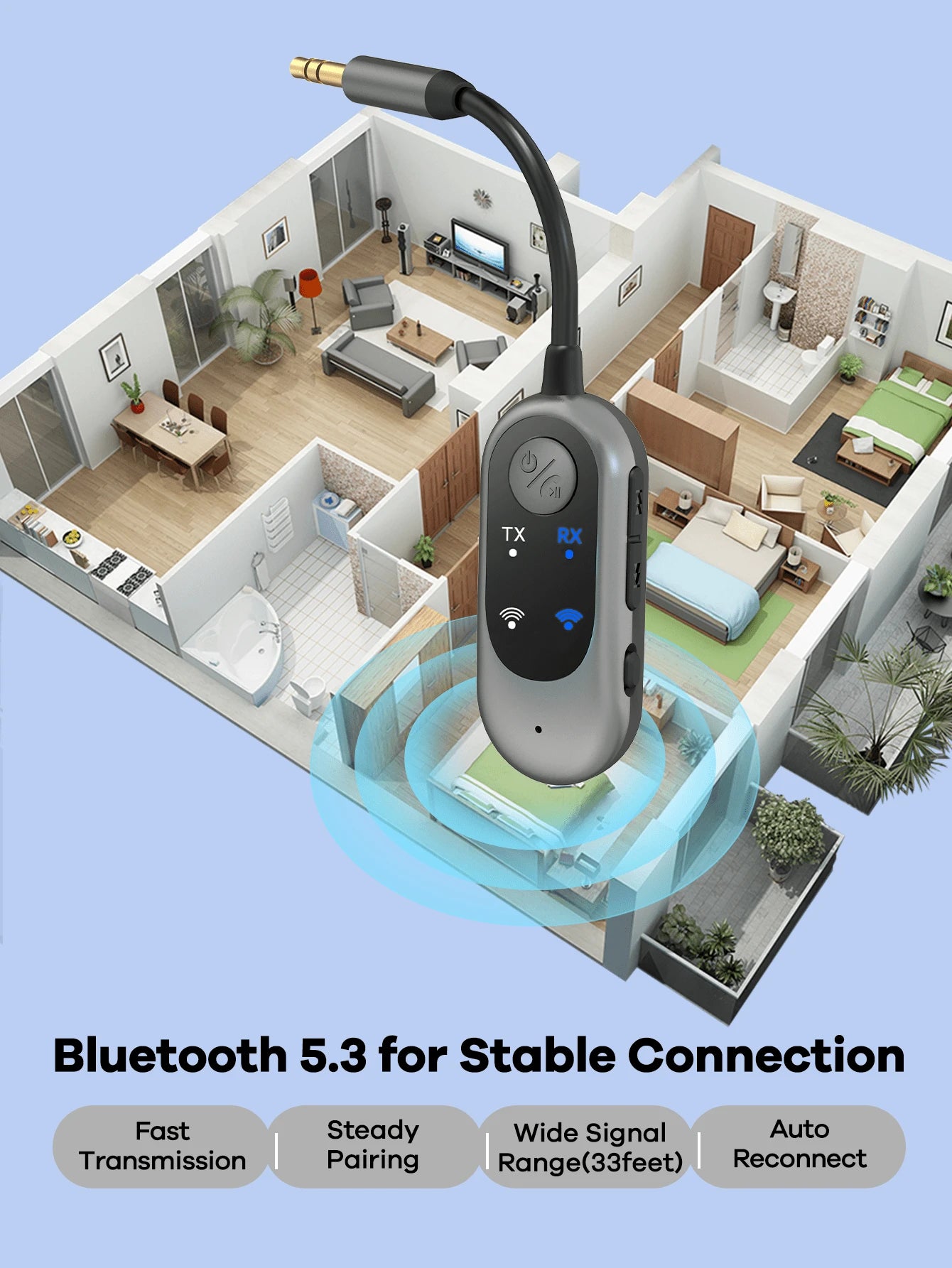 Bluetooth Receiver & Transmitter 2-In-1; Mini Portable Adapter With Noise Cancelling Mic For Home Audio/Car/TV/Wired Headphones/Wired Speaker; Hands-Free Call; Home Stereo; 3.5mm AUX Bluetooth Car Ada