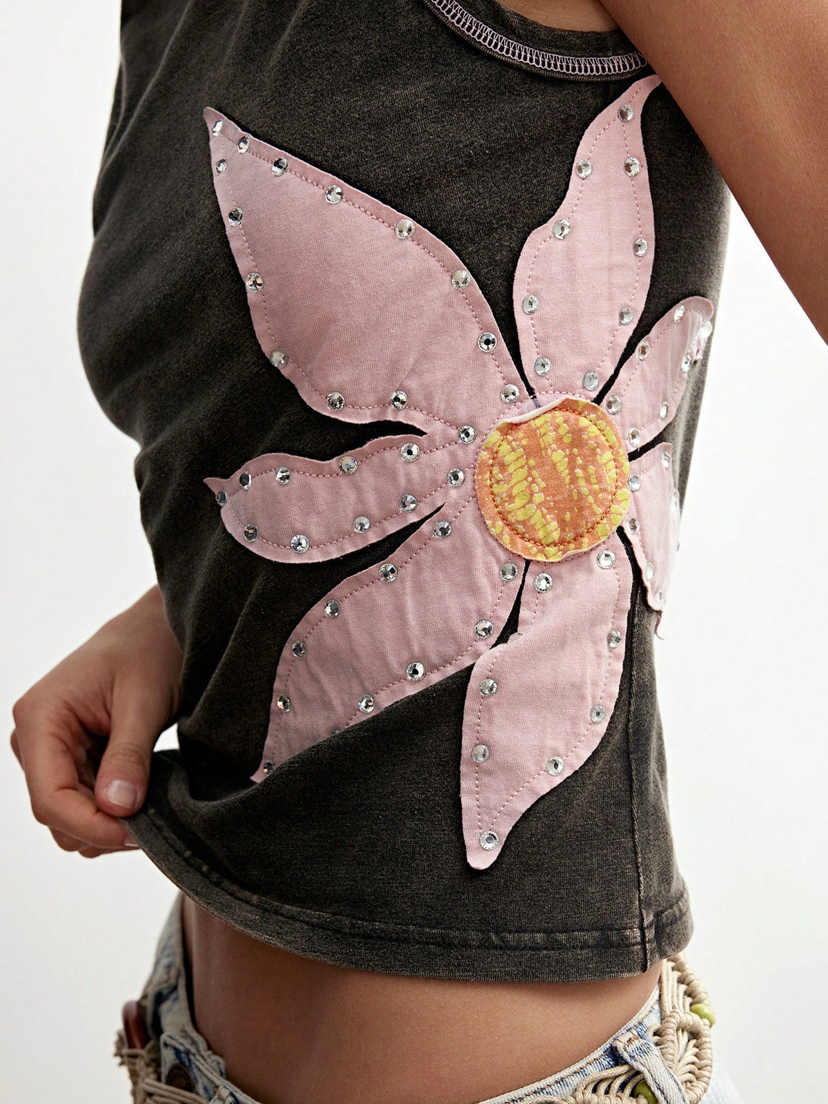 Bohemela BOHO Casual Washed Knit Patchwork Floral Print Fitted Women Tank Top,Summer Top