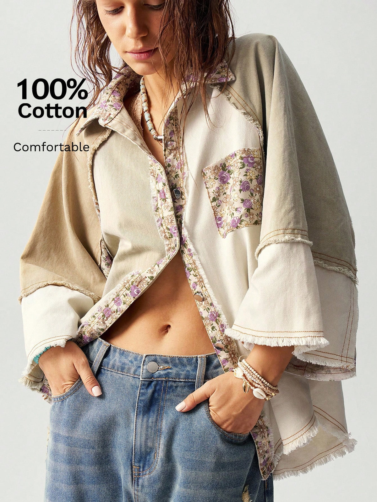 Bohemela Women Loose Woven 3/4 Sleeve Vacation Casual Shirt