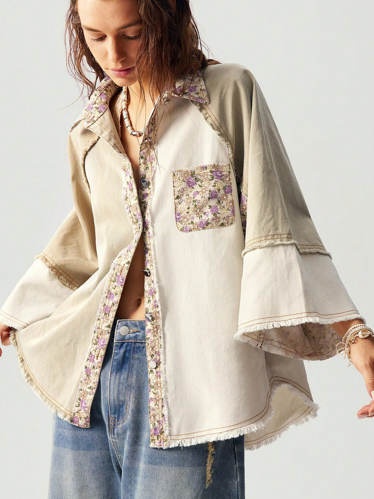 Bohemela Women Loose Woven 3/4 Sleeve Vacation Casual Shirt
