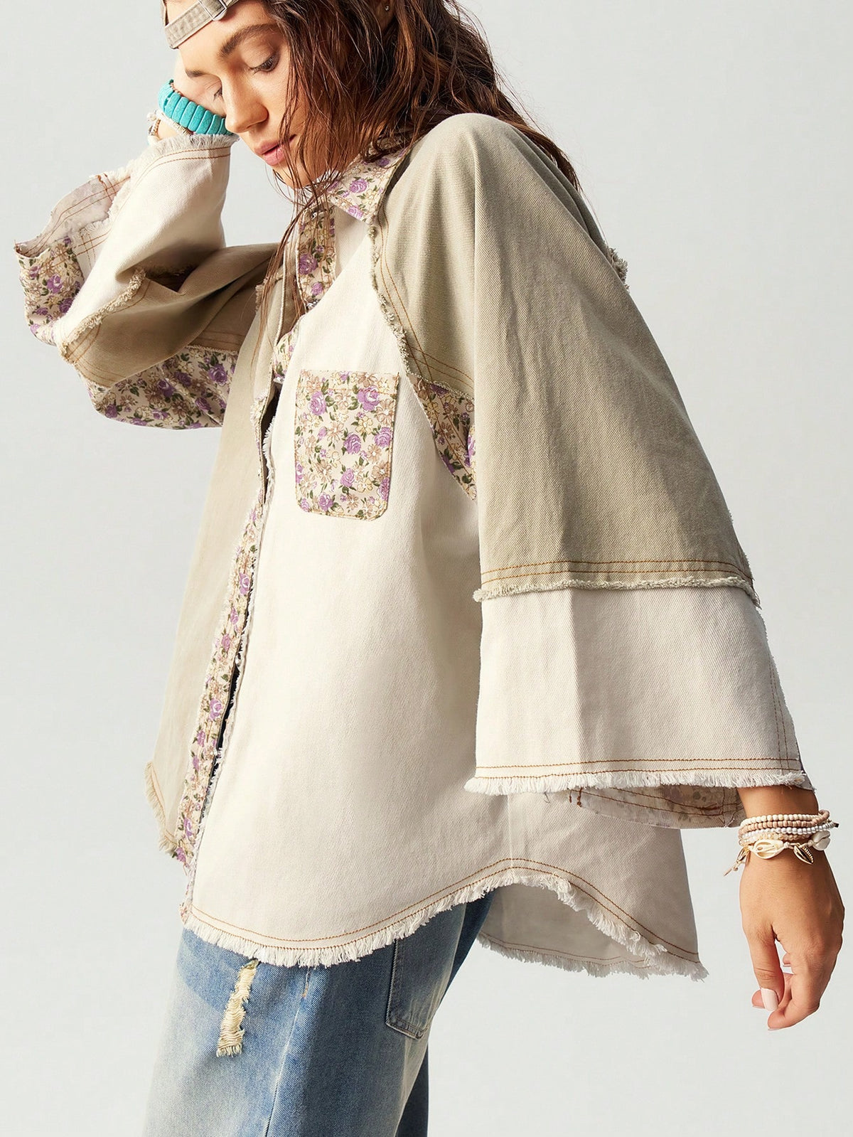 Bohemela Women Loose Woven 3/4 Sleeve Vacation Casual Shirt