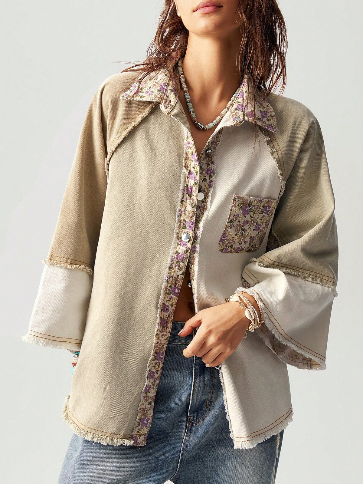 Bohemela Women Loose Woven 3/4 Sleeve Vacation Casual Shirt