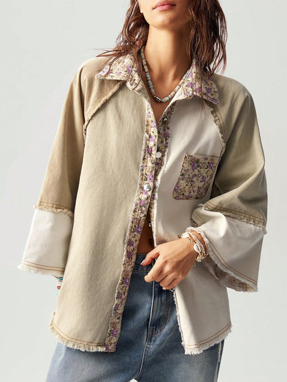 Bohemela Women Loose Woven 3/4 Sleeve Vacation Casual Shirt