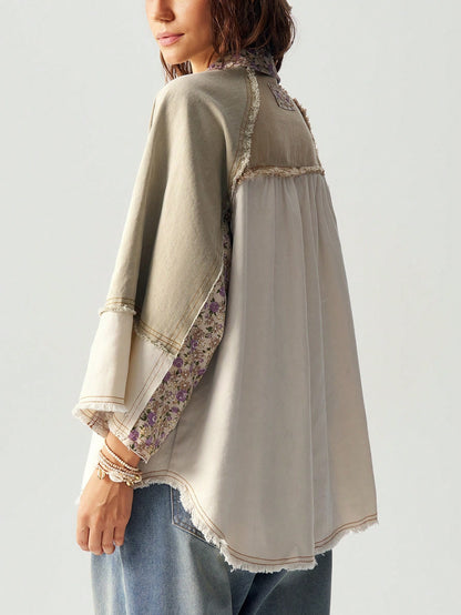 Bohemela Women Loose Woven 3/4 Sleeve Vacation Casual Shirt