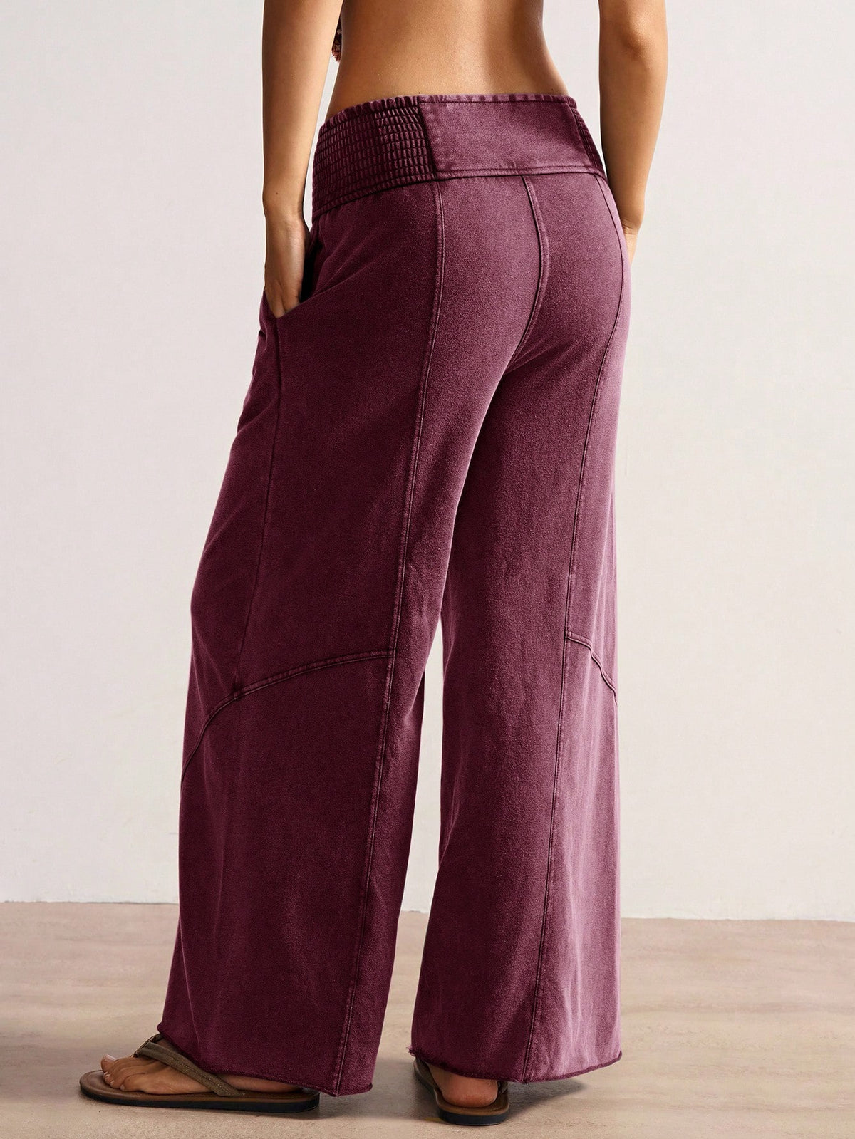 Bohemela Women's Casual Solid Color Knit Loose Wide Leg Washed Pants