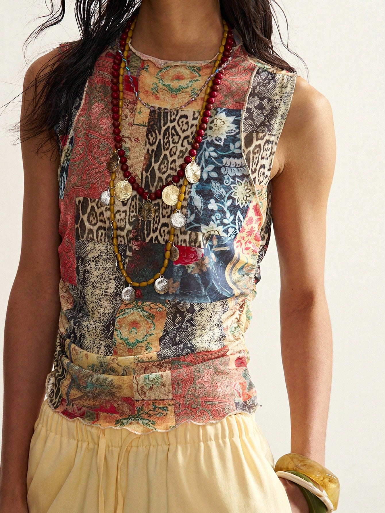 Bohemela Women's Summer Boho Vacation Tank Top, Vintage Leopard Floral Patchwork Printed Knit Mesh Sleeveless Chic Y2k For Beach Party