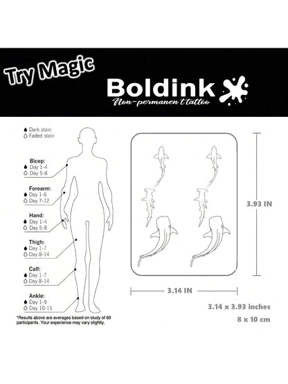 Boldink Non-Permanent Tattoo, Cute Whale Inspired Design, Beautifully Detailed, Natural Matte Finish, Water-Resistant Temporary Tattoo, Lasts 1-2 Weeks, Super Easy To Apply, Looks Great