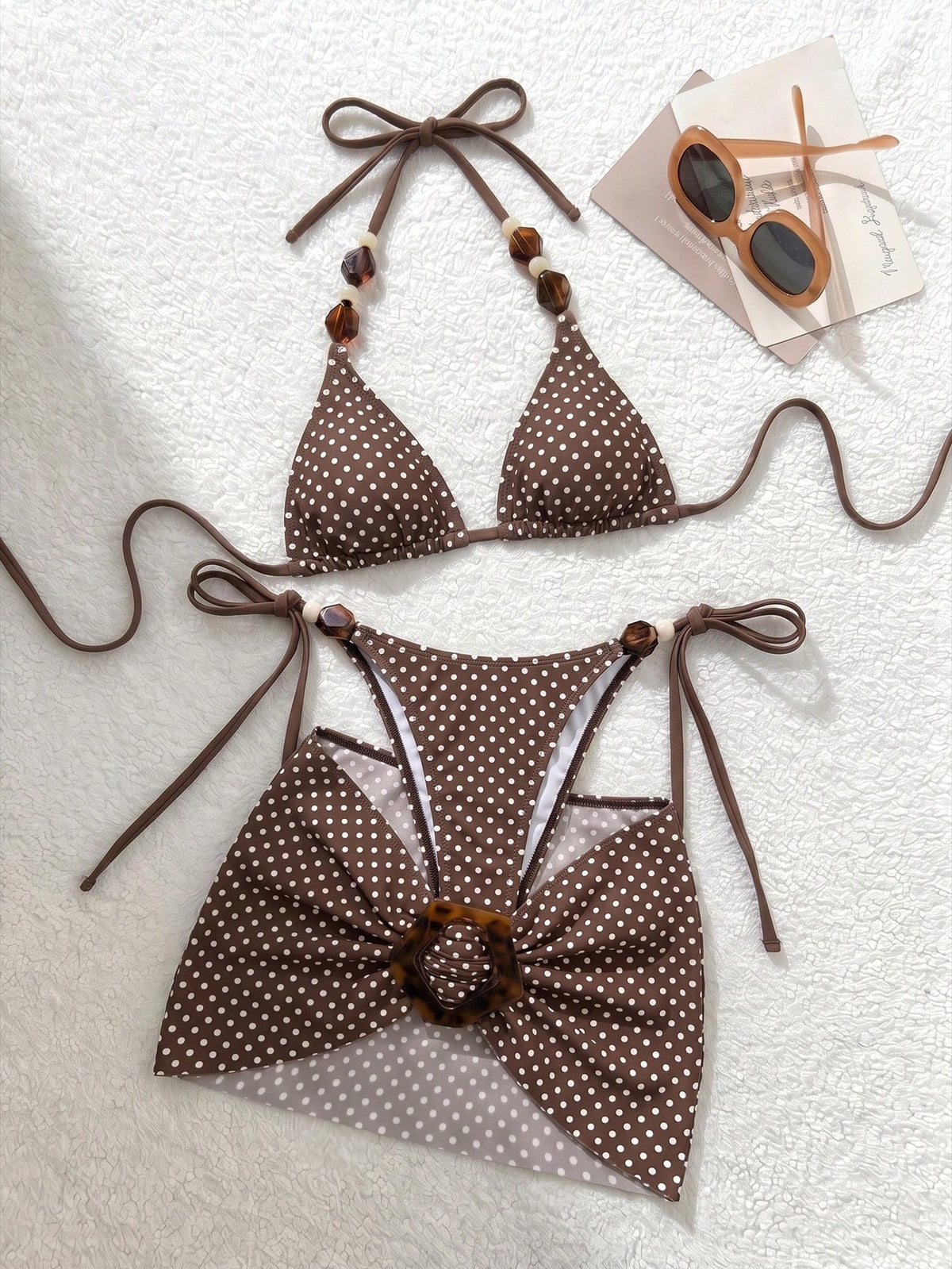 Bonvoyette Women's New Textured Fabric Sexy Beaded Bikini Set Beach Wear Vacation Pool Summer