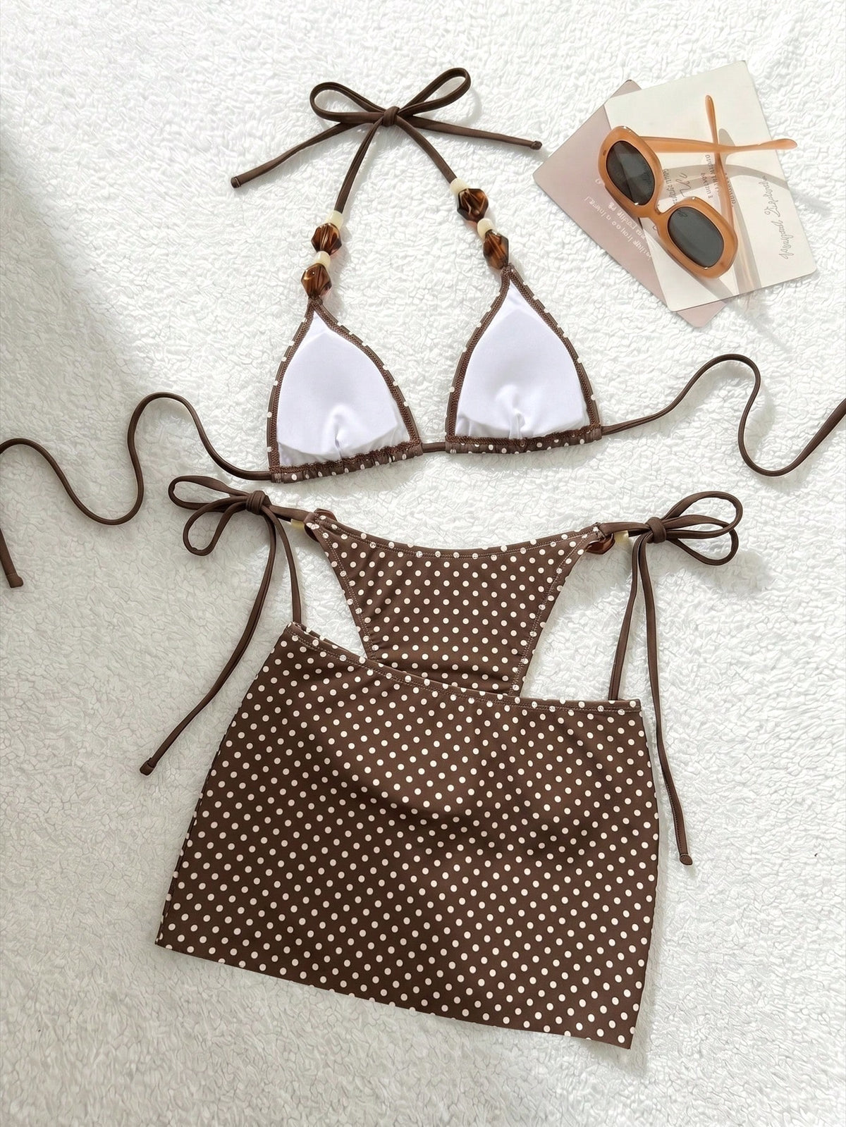 Bonvoyette Women's New Textured Fabric Sexy Beaded Bikini Set Beach Wear Vacation Pool Summer