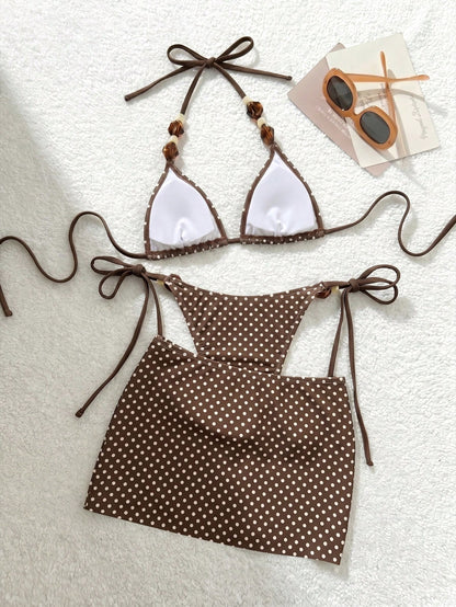 Bonvoyette Women's New Textured Fabric Sexy Beaded Bikini Set Beach Wear Vacation Pool Summer