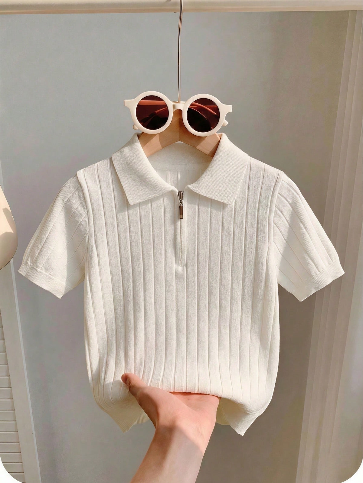 Boys' Back To School Preppy Solid Cable Knit Short Sleeve Half-Zip Thin Polo Sweater, Suitable For School Daily Wear In Summer And Autumn