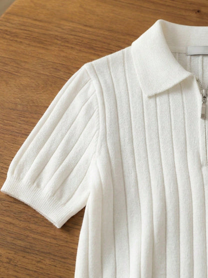 Boys' Back To School Preppy Solid Cable Knit Short Sleeve Half-Zip Thin Polo Sweater, Suitable For School Daily Wear In Summer And Autumn