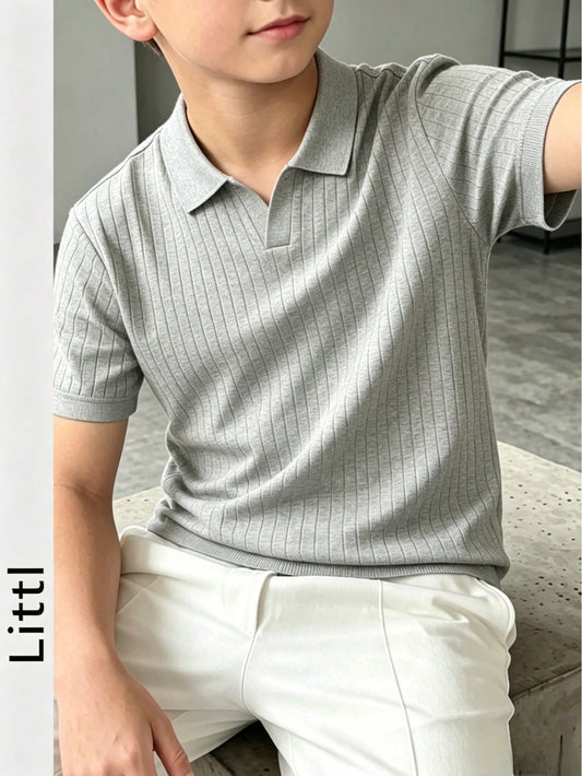 Boys' Teen Student Casual Solid Color Crew Neck Pullover Ribbed Knit Short Sleeve T-Shirt Spring Summer Top