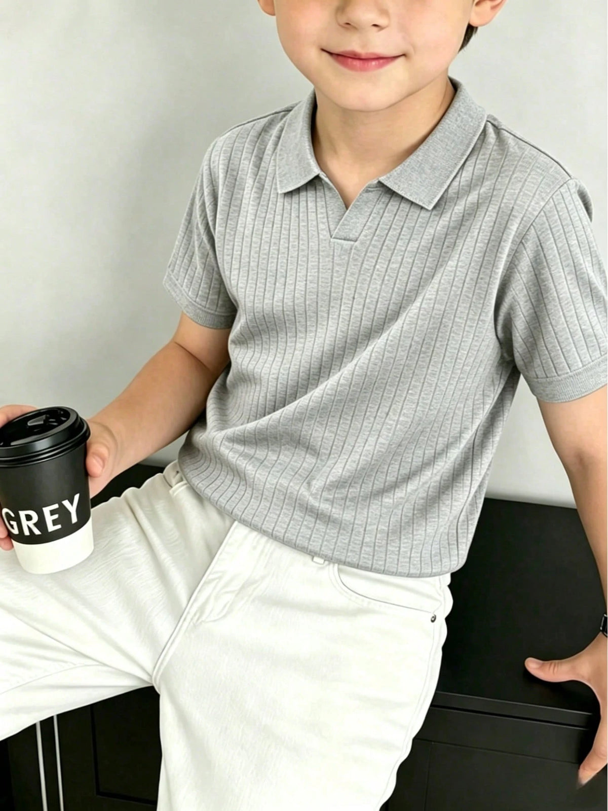 Boys' Teen Student Casual Solid Color Crew Neck Pullover Ribbed Knit Short Sleeve T-Shirt Spring Summer Top