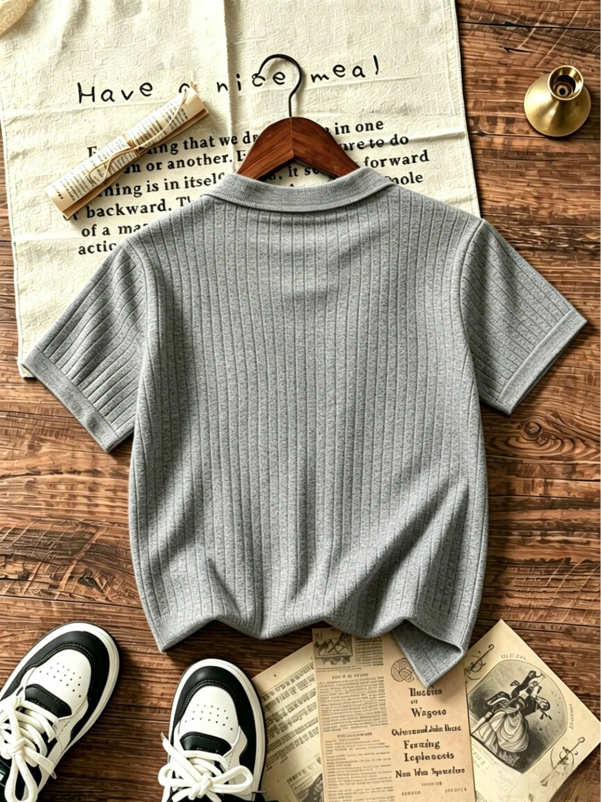 Boys' Teen Student Casual Solid Color Crew Neck Pullover Ribbed Knit Short Sleeve T-Shirt Spring Summer Top