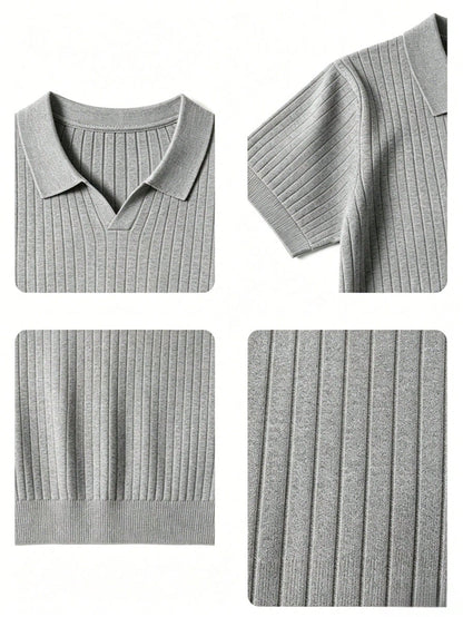 Boys' Teen Student Casual Solid Color Crew Neck Pullover Ribbed Knit Short Sleeve T-Shirt Spring Summer Top