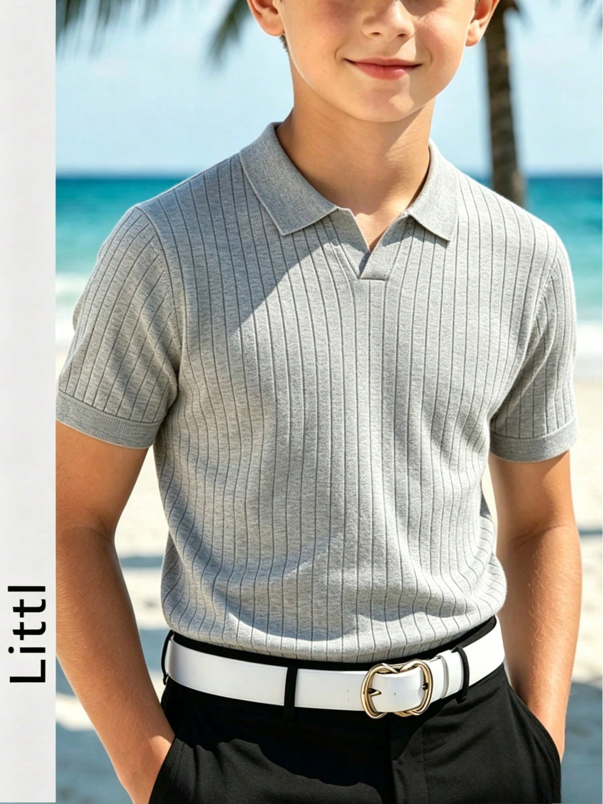 Boys' Teen Student Casual Solid Color Crew Neck Pullover Ribbed Knit Short Sleeve T-Shirt Spring Summer Top