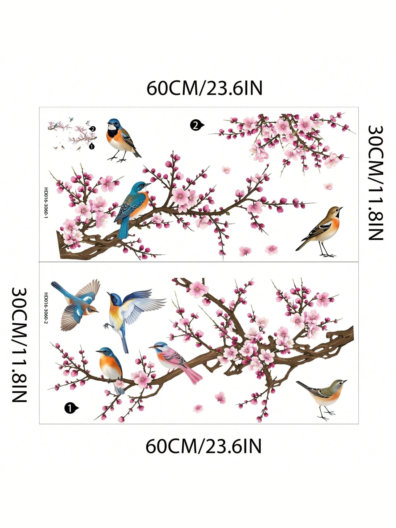 Branching Bird Cherry Blossom Wall Stickers Self-Adhesive Living Room Home Decor Wall Decals Entrance Decorative Beautification