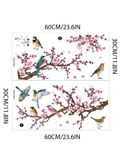 Branching Bird Cherry Blossom Wall Stickers Self-Adhesive Living Room Home Decor Wall Decals Entrance Decorative Beautification