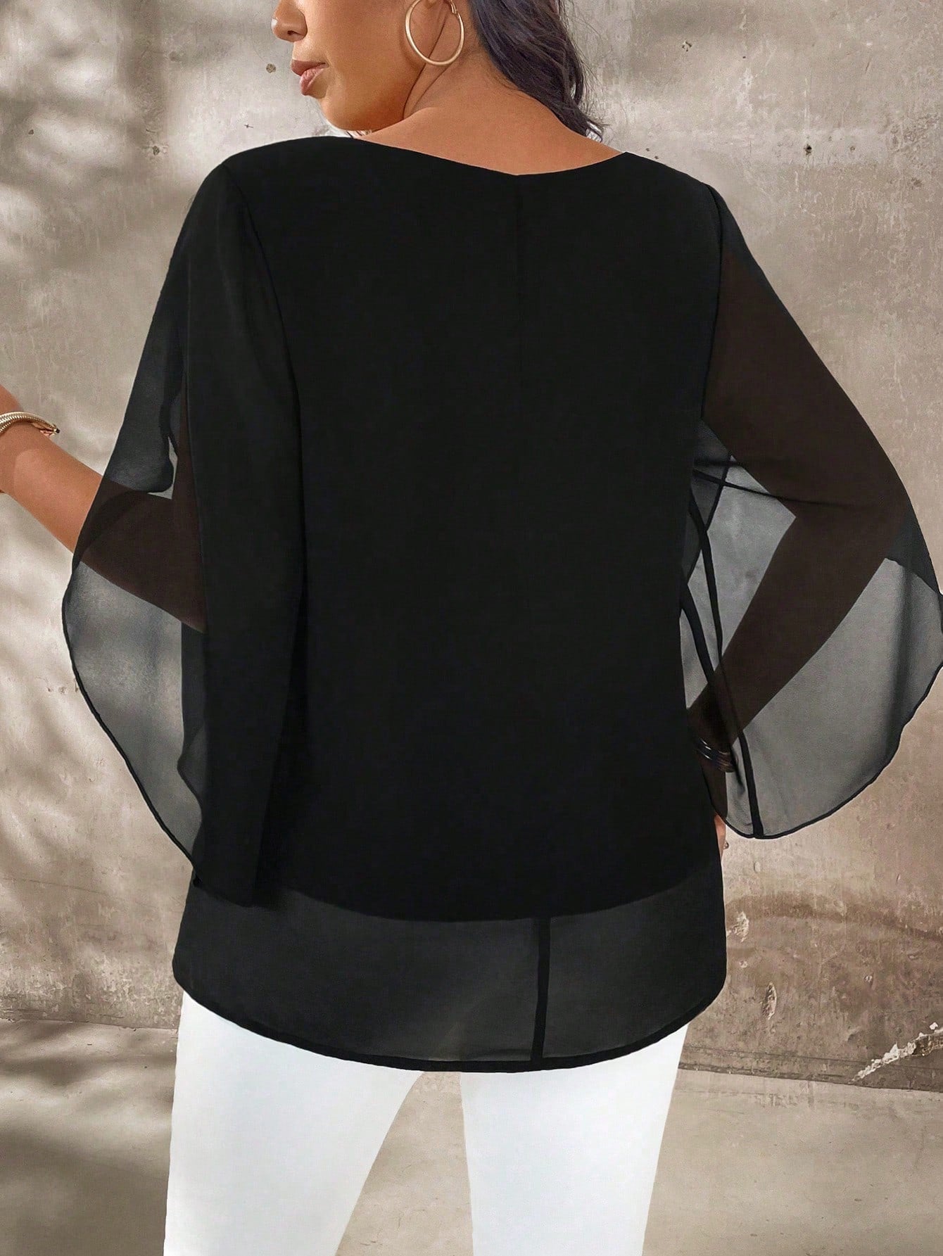 Breezaya Plus Size Women's Cap Sleeve Sheer Elegant Blouse