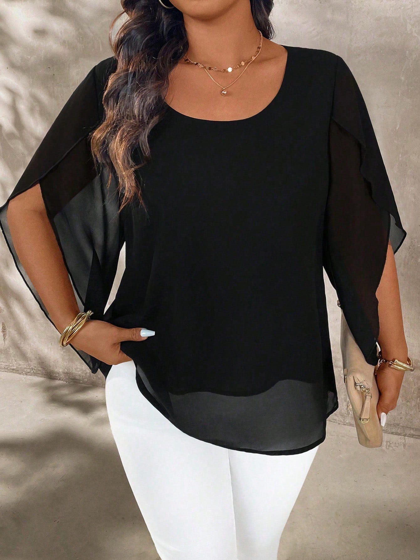 Breezaya Plus Size Women's Cap Sleeve Sheer Elegant Blouse