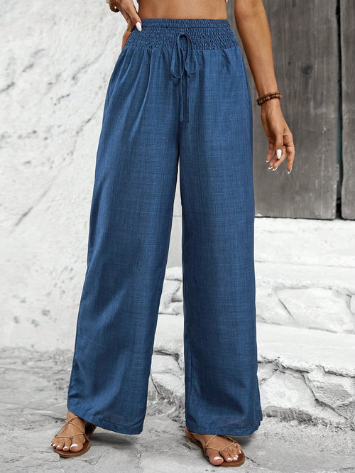 Breezaya Solid Color Straight Leg High-Waisted Casual Pants Ideal For Vacation And Leisure Fall Cloth For Women
