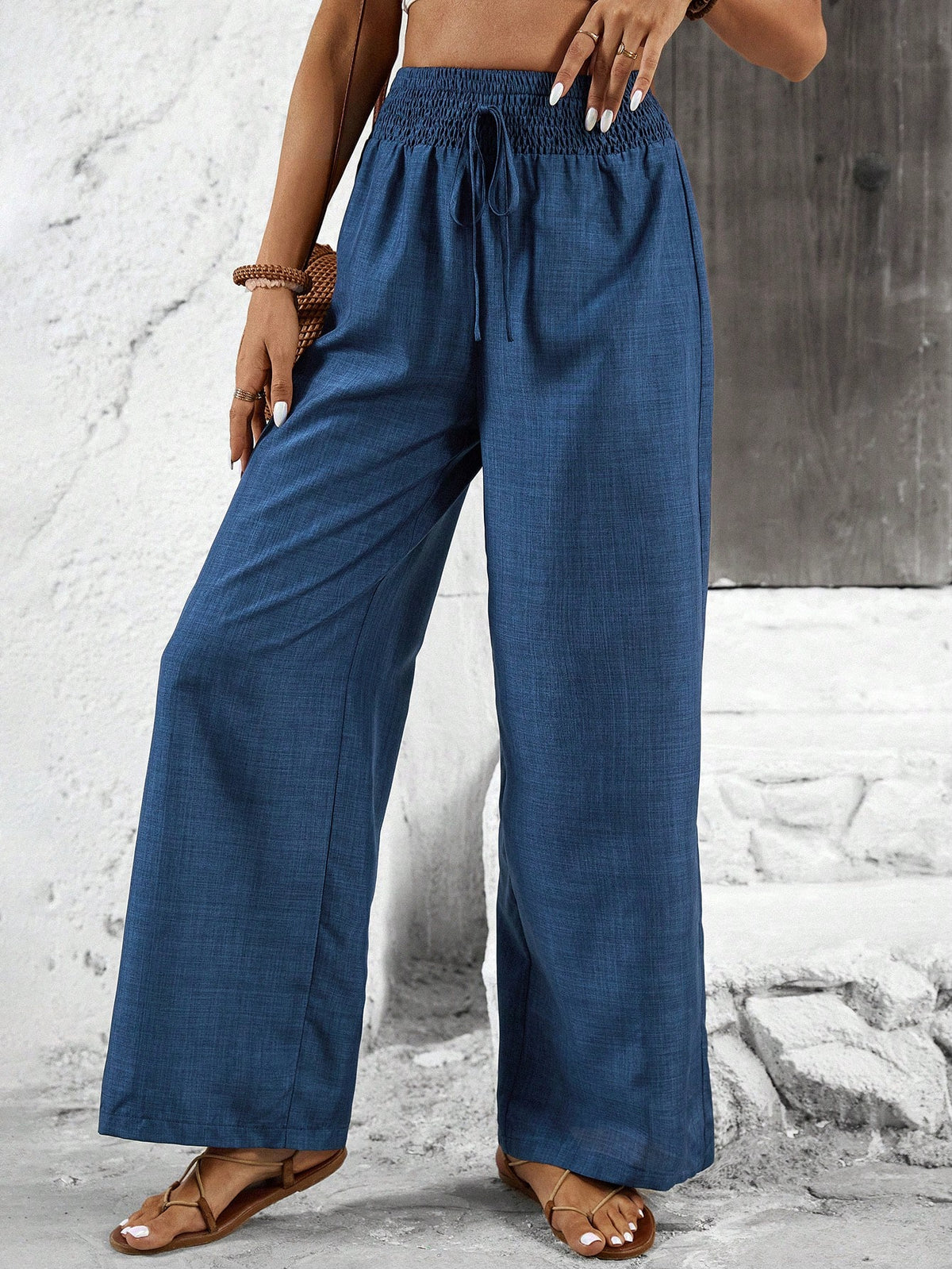 Breezaya Solid Color Straight Leg High-Waisted Casual Pants Ideal For Vacation And Leisure Fall Cloth For Women