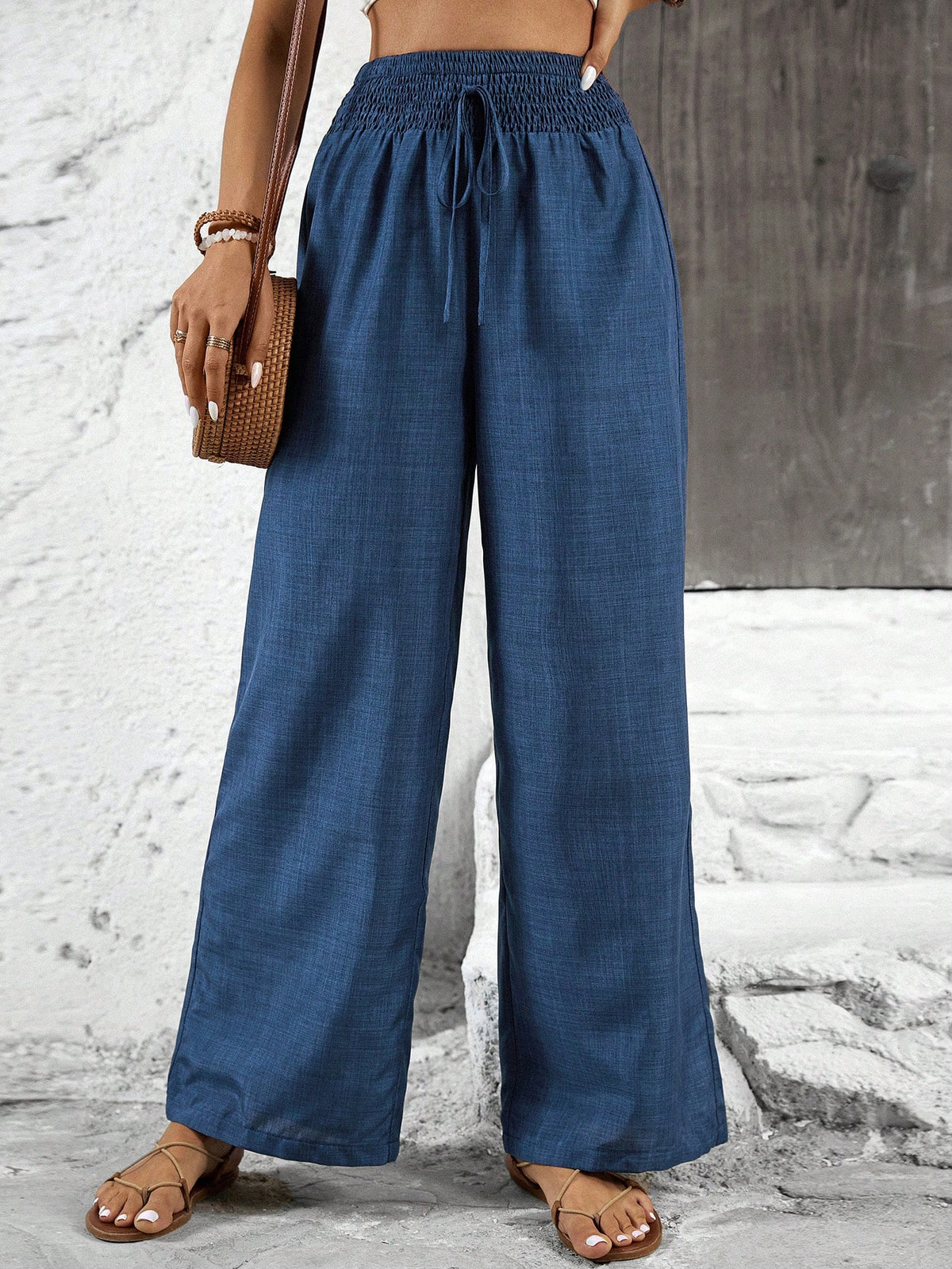 Breezaya Solid Color Straight Leg High-Waisted Casual Pants Ideal For Vacation And Leisure Fall Cloth For Women