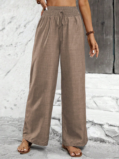 Breezaya Solid Color Straight Leg High-Waisted Casual Pants Ideal For Vacation And Leisure Fall Cloth For Women