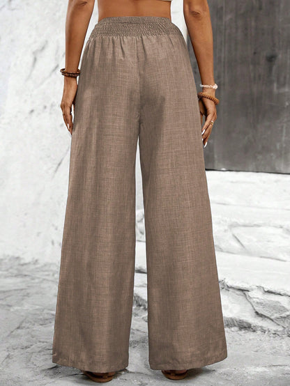 Breezaya Solid Color Straight Leg High-Waisted Casual Pants Ideal For Vacation And Leisure Fall Cloth For Women