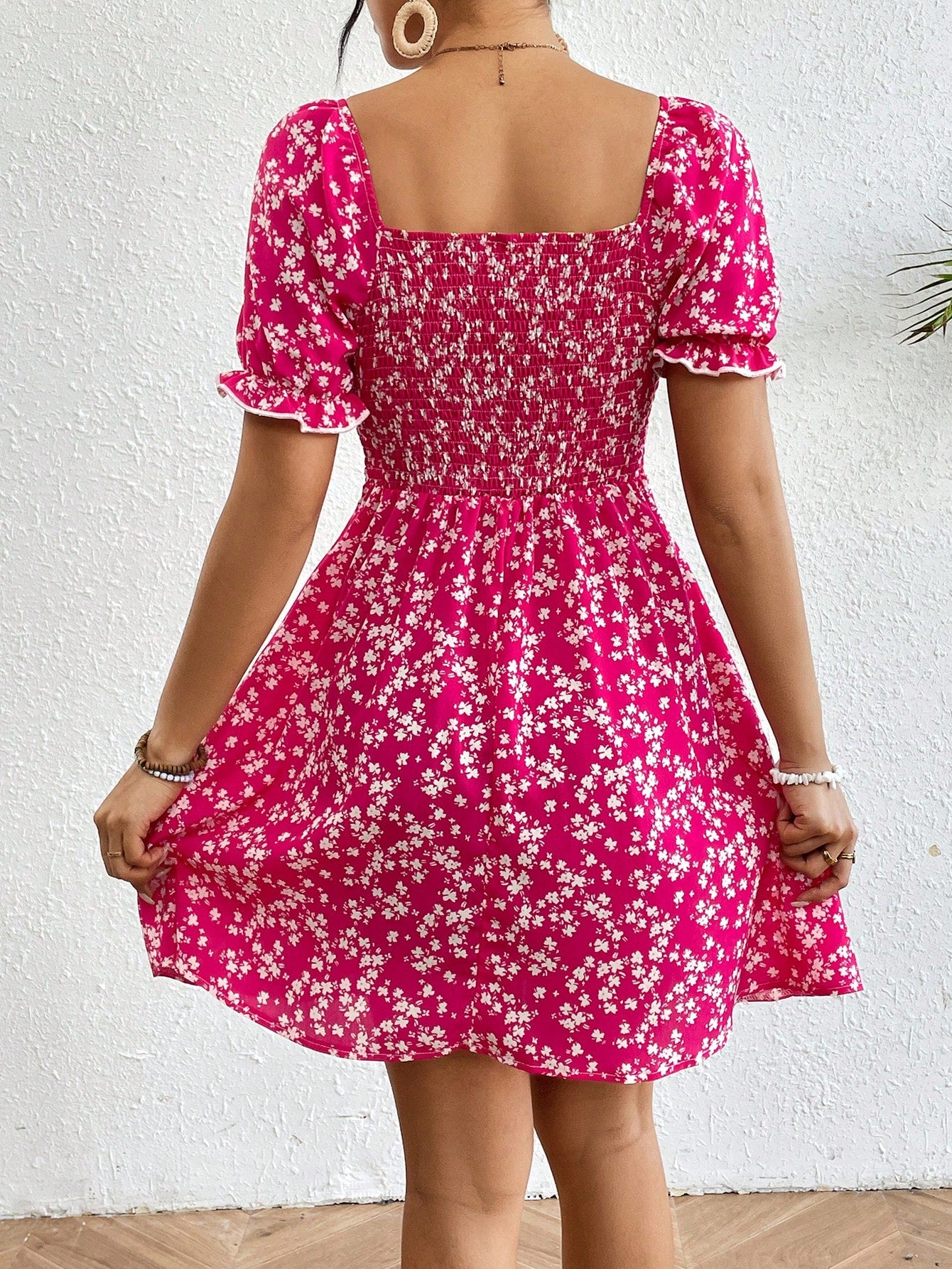 Breezaya Women's Square Neck Floral Print Dress