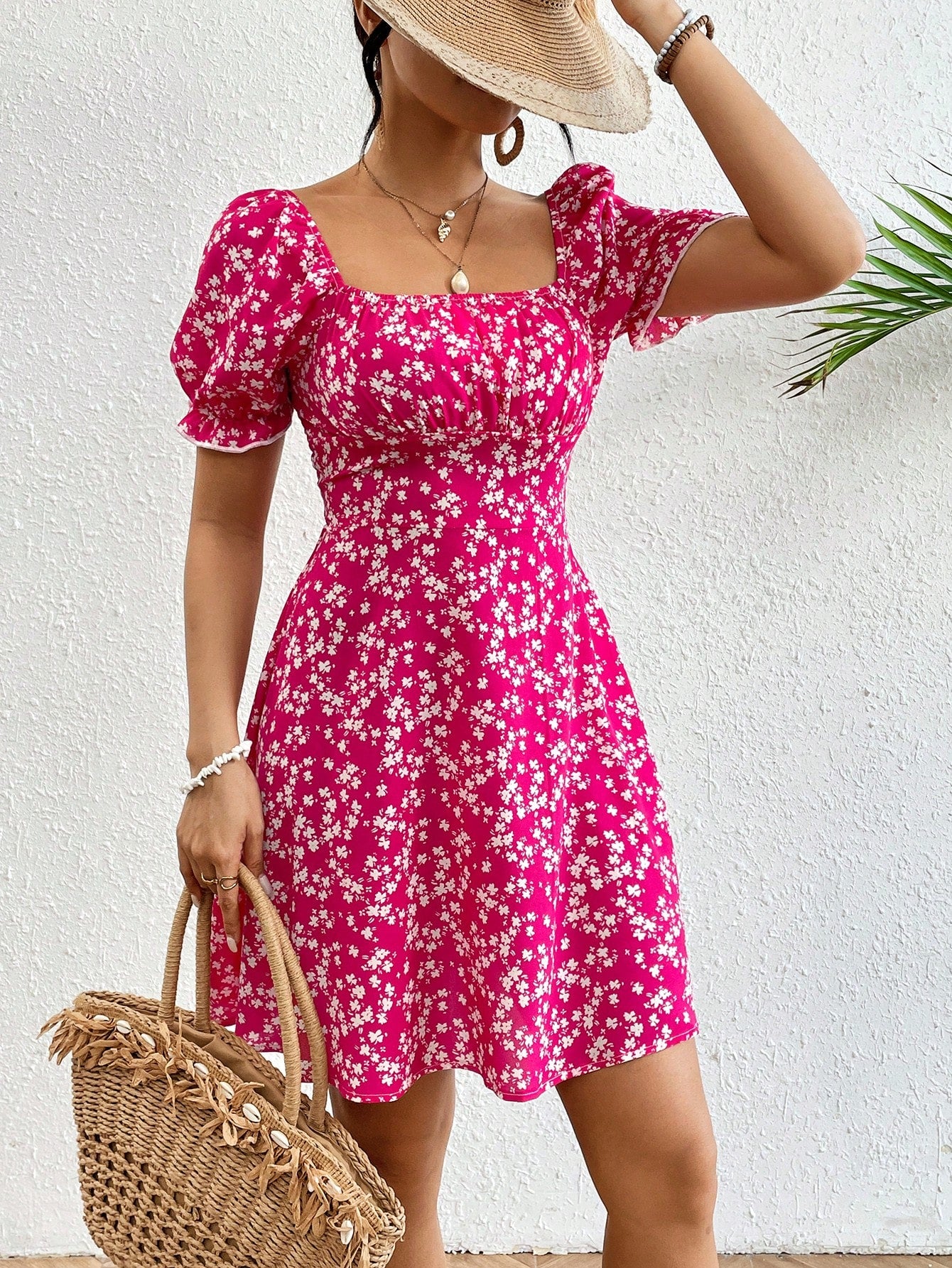 Breezaya Women's Square Neck Floral Print Dress