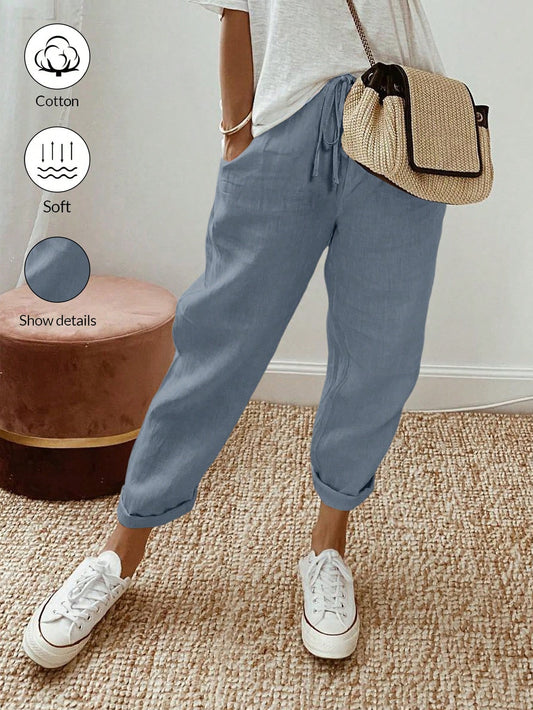 Breezaya Women Solid Color Drawstring Spring And Summer Long Pants