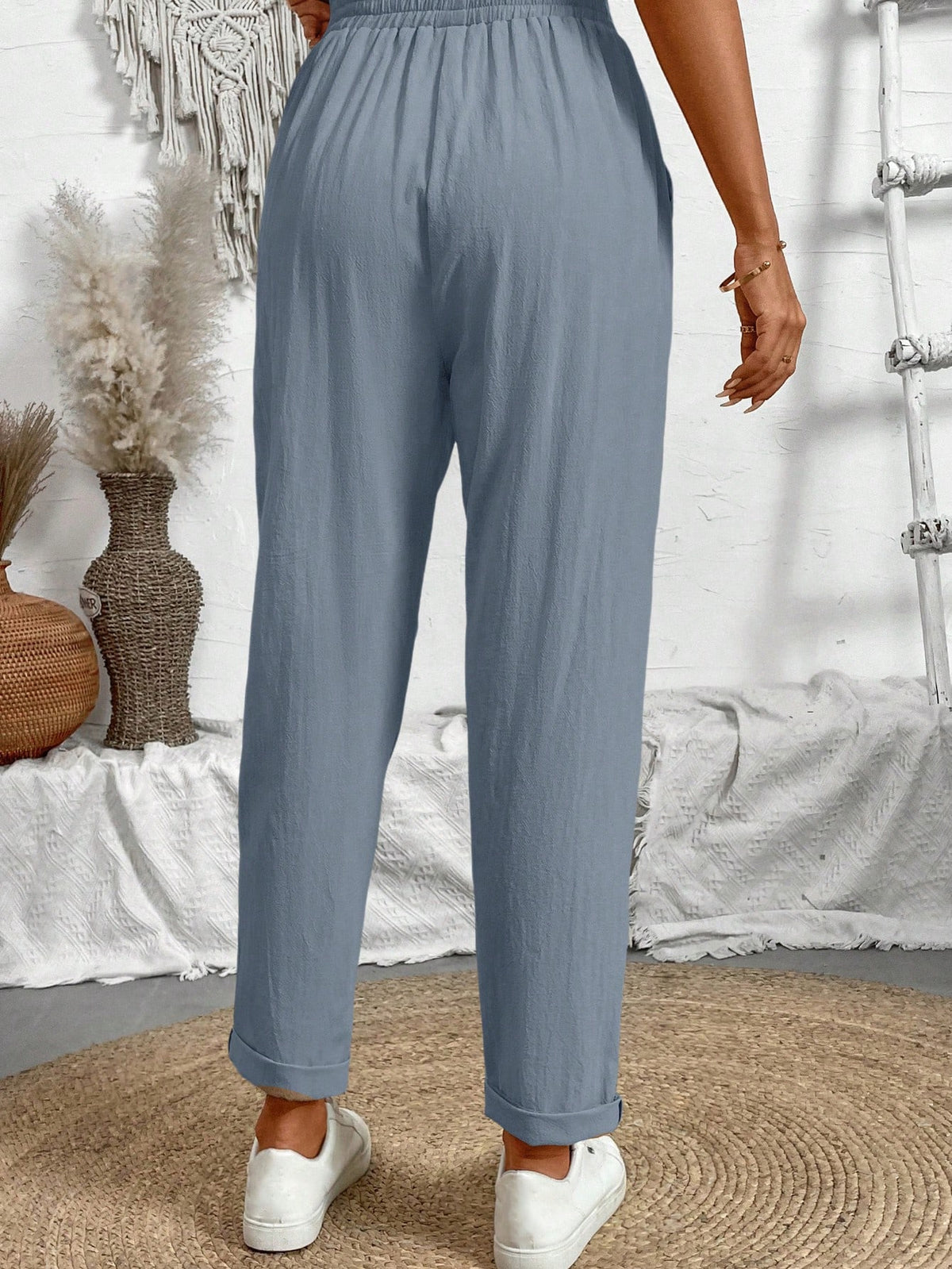 Breezaya Women Solid Color Drawstring Spring And Summer Long Pants