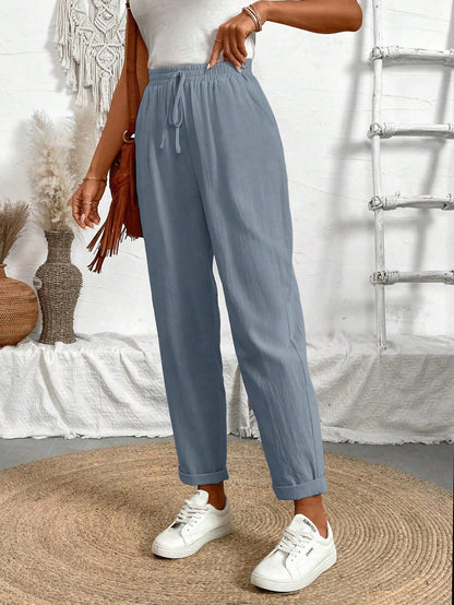 Breezaya Women Solid Color Drawstring Spring And Summer Long Pants