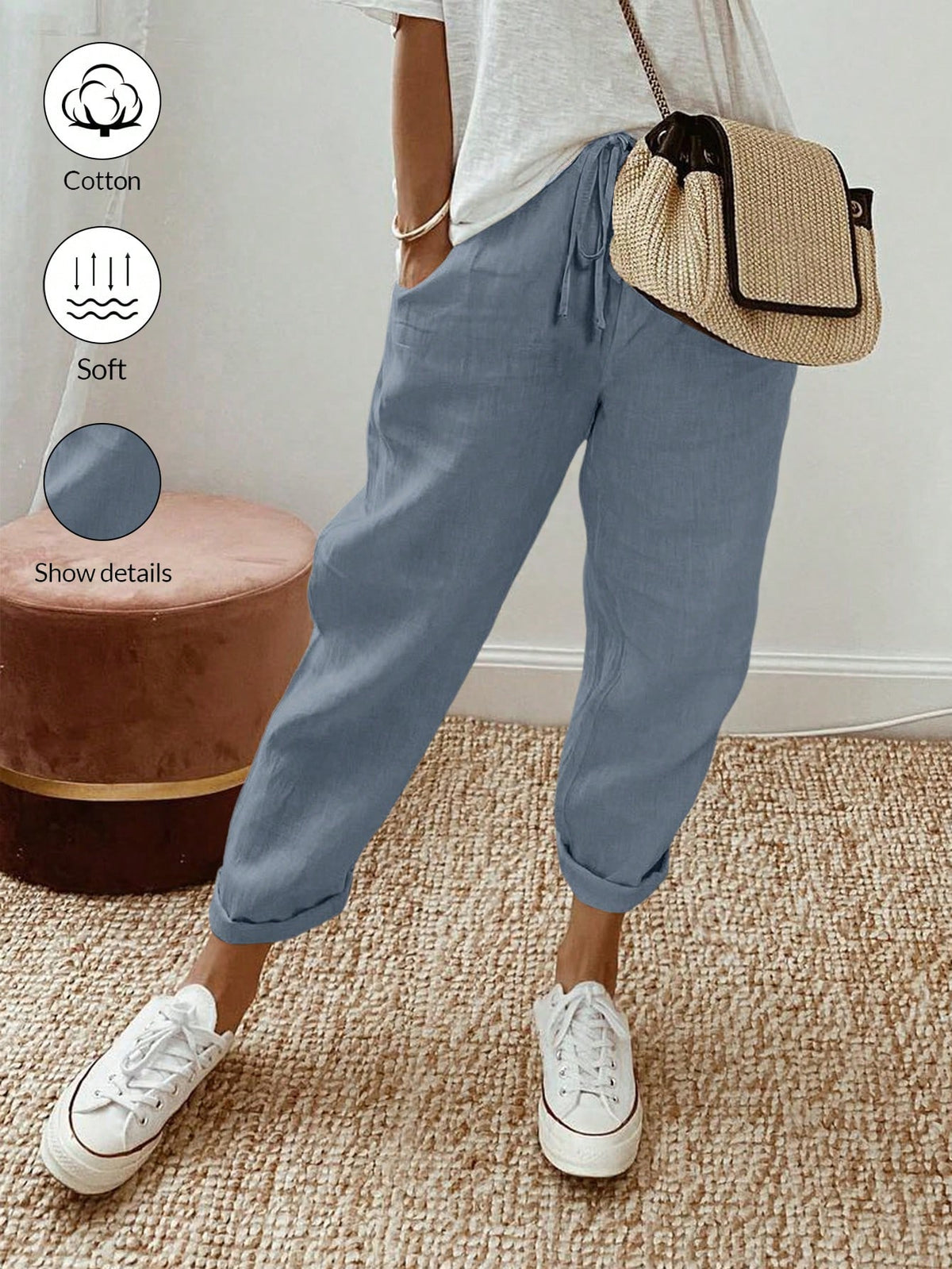 Breezaya Women Solid Color Drawstring Spring And Summer Long Pants
