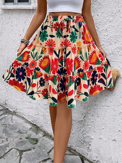 Breezaya Women Summer Ditsy Floral Ruffle Hem Mini Skirt (Random Print)