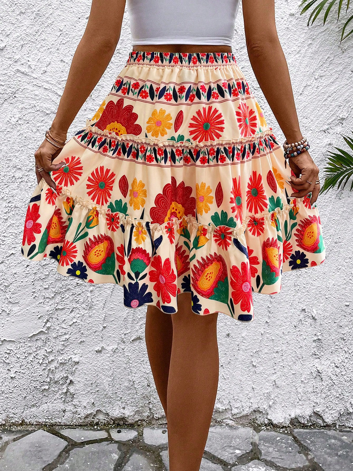Breezaya Women Summer Ditsy Floral Ruffle Hem Mini Skirt (Random Print)