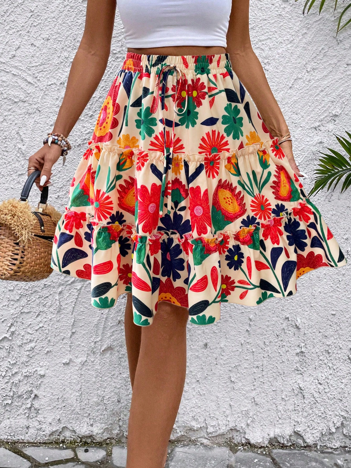 Breezaya Women Summer Ditsy Floral Ruffle Hem Mini Skirt (Random Print)