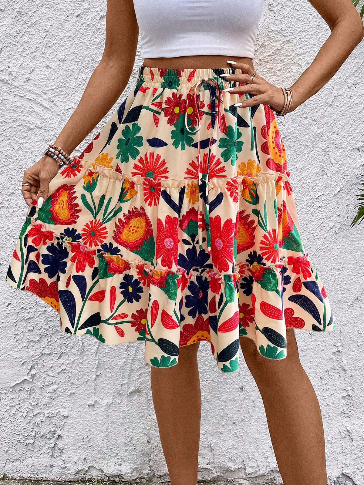 Breezaya Women Summer Ditsy Floral Ruffle Hem Mini Skirt (Random Print)