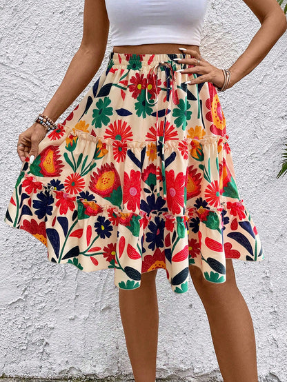 Breezaya Women Summer Ditsy Floral Ruffle Hem Mini Skirt (Random Print)