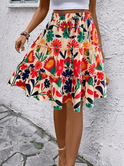 Breezaya Women Summer Ditsy Floral Ruffle Hem Mini Skirt (Random Print)
