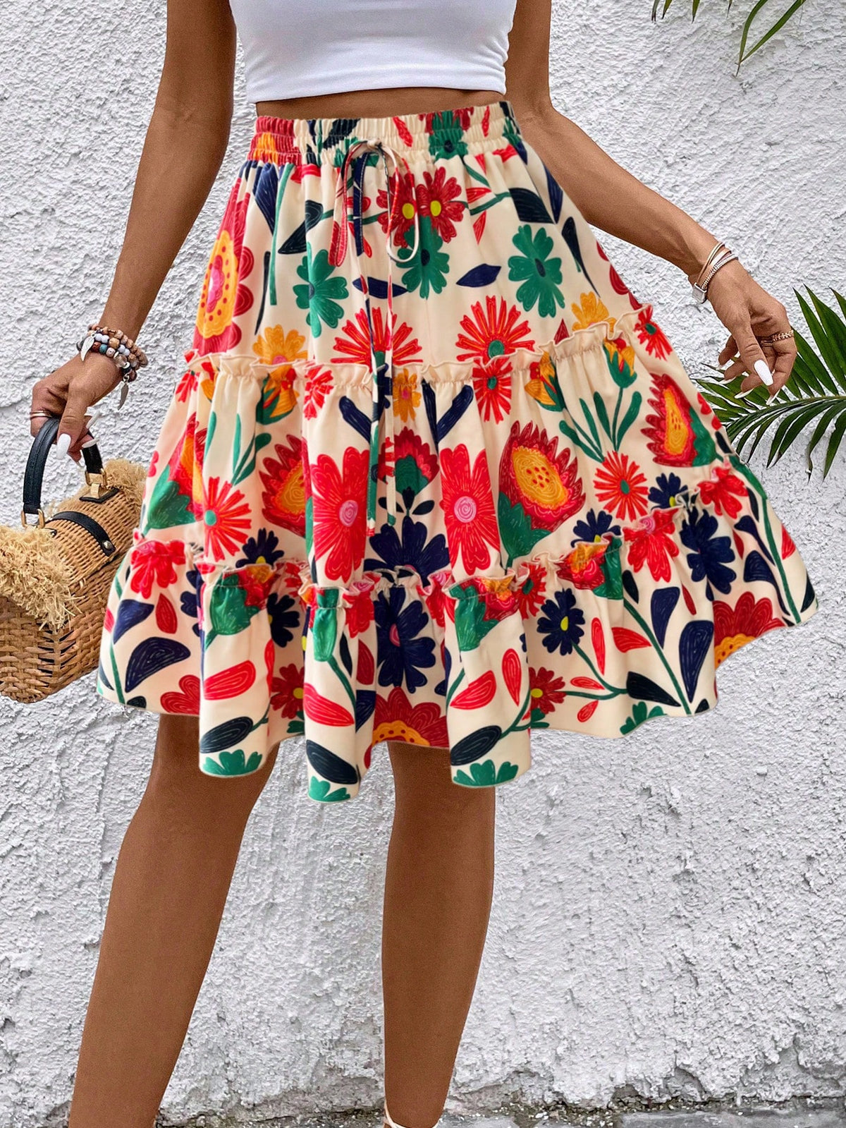 Breezaya Women Summer Ditsy Floral Ruffle Hem Mini Skirt (Random Print)