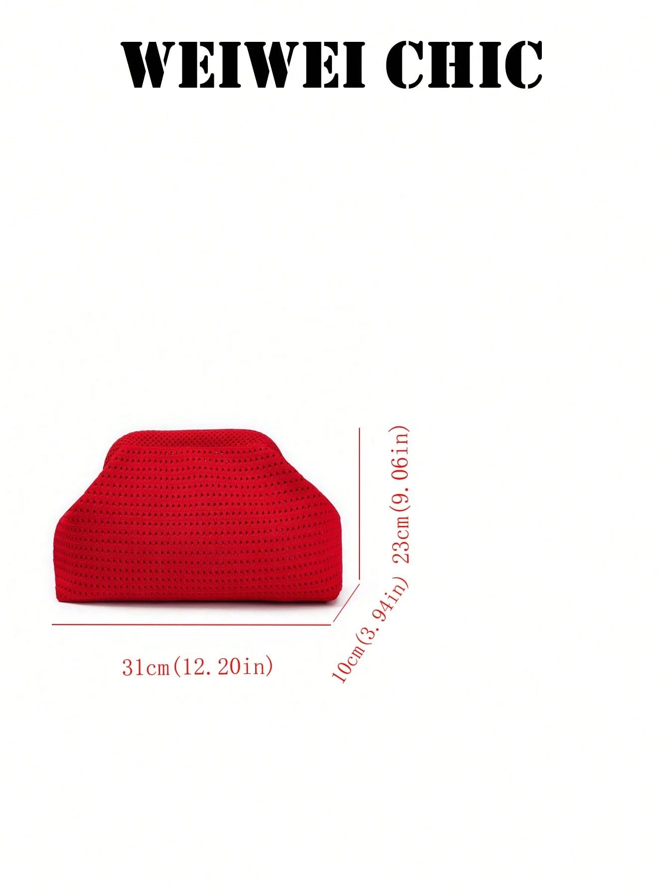 Bright Red Hollow Knit Clutch Bag, Textured Openwork Fabric Shell Handbag, Minimalist Soft Evening Purse For Party Date And Vacation Styling