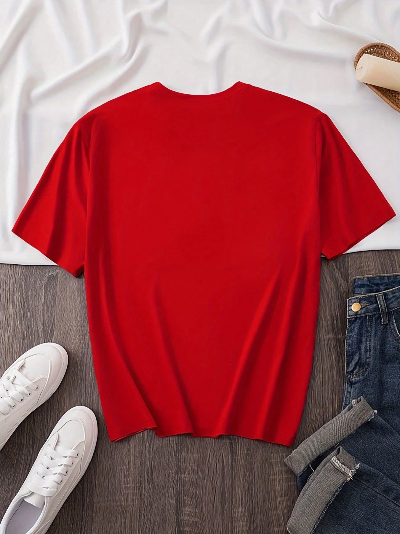 Bright Red Oversized Tee, Be The Sunshine Inspirational Sun Print Soft Cotton Retro Positive Casual Summer T-Shirt