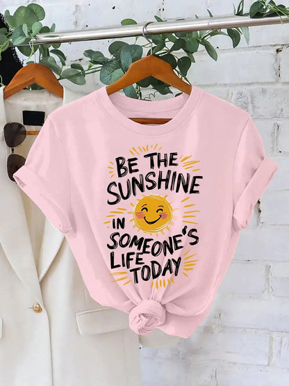 Bright Red Oversized Tee, Be The Sunshine Inspirational Sun Print Soft Cotton Retro Positive Casual Summer T-Shirt