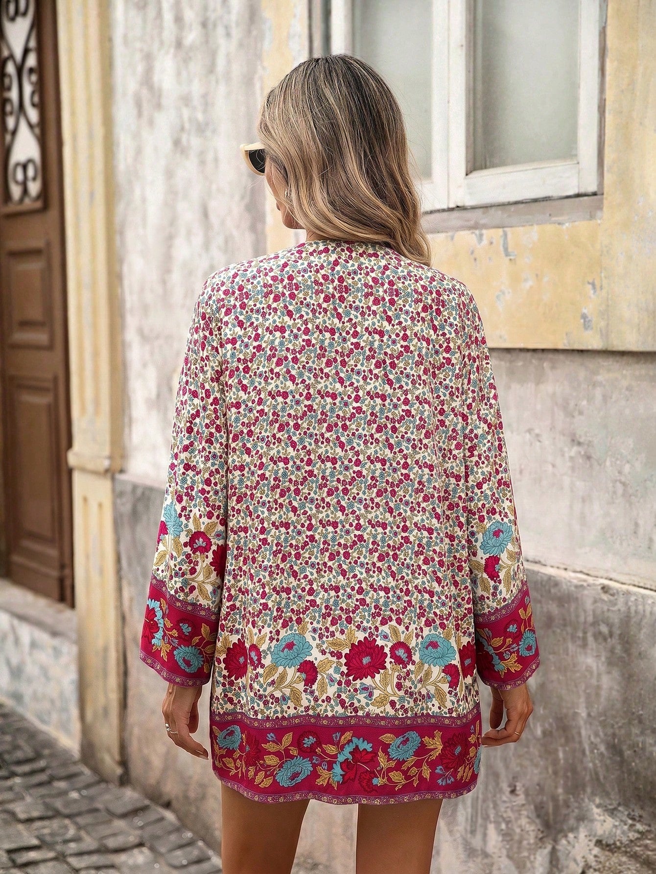 Brillora Women's Floral Print Casual Tropical Versatile Daily Wear Open Front Kimono Shirt Beach Vacation White Floral Summer