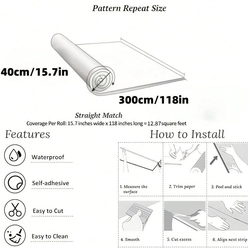 Brodark 1 Roll 40*300cm Flat Grid Wallpaper, Vintage Wood Grain Texture, Waterproof, Oil-Proof, Mildew-Proof, Suitable For Bedroom, Living Room, TV Background, Easy To Install And Maintain