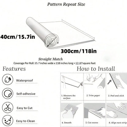 Brodark 1 Roll 40*300cm Flat Grid Wallpaper, Vintage Wood Grain Texture, Waterproof, Oil-Proof, Mildew-Proof, Suitable For Bedroom, Living Room, TV Background, Easy To Install And Maintain